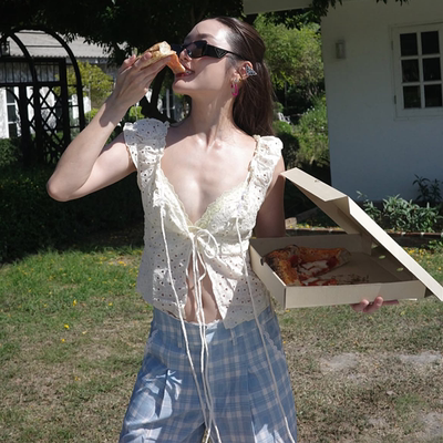 gagaopt纯欲镂空绑带背心吊带女