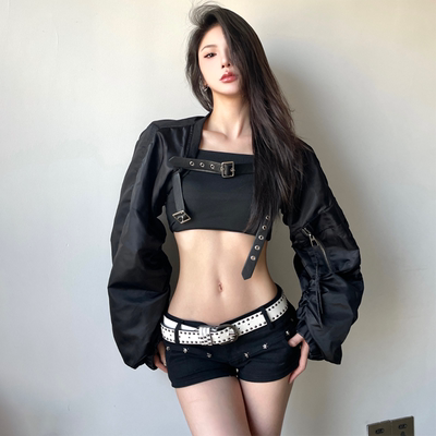 gagaopt短款系皮带黑色外套