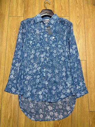 断码Hollister女款春夏款长袖印花宽松版型衬衫仿真丝轻薄款