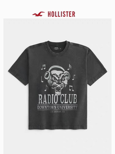 正品必保Hollister25夏季美式复古宽松重磅棉质T恤