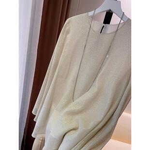 气质炸天 奢美推荐~24K软金丝流光溢彩 圆领喇叭袖真丝衬衫上衣女