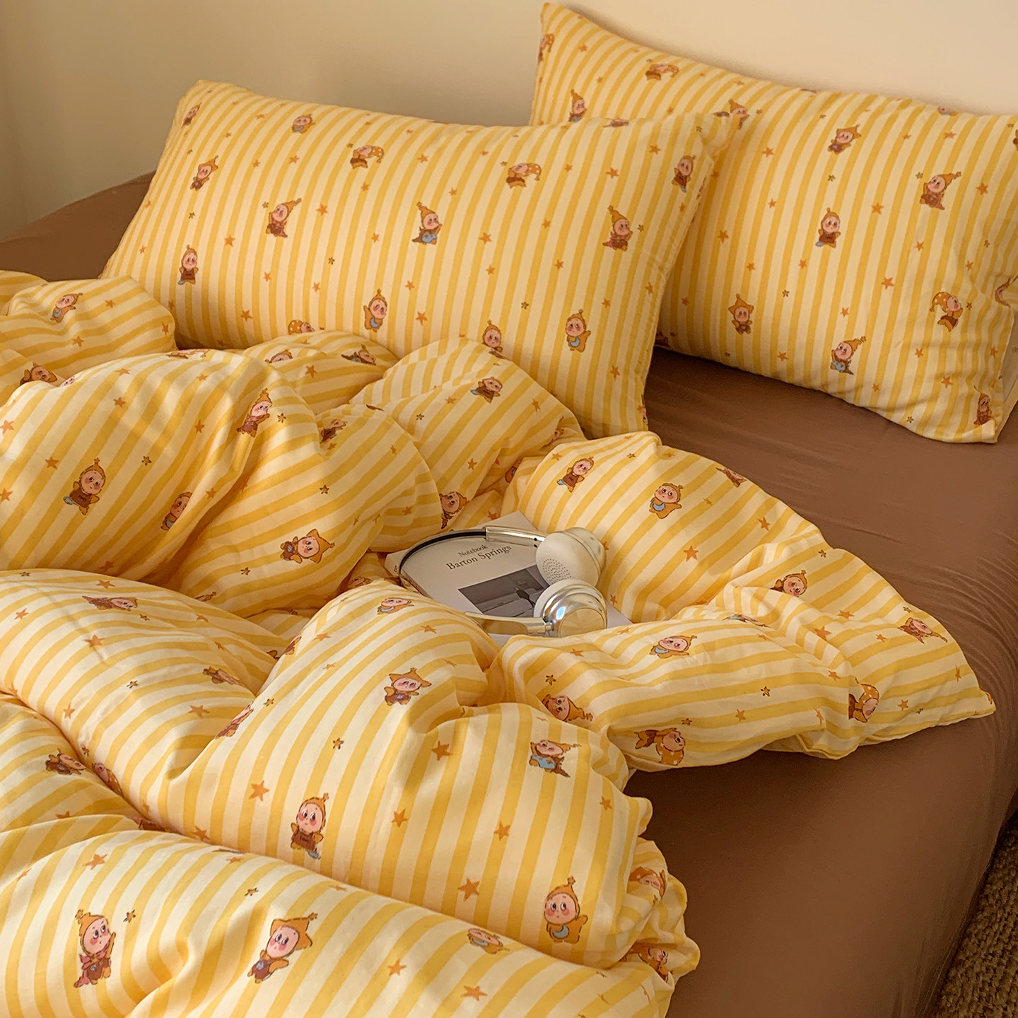 双层纱纯棉四件套100%全棉床品床笠款星星人床上床单被罩四季通用