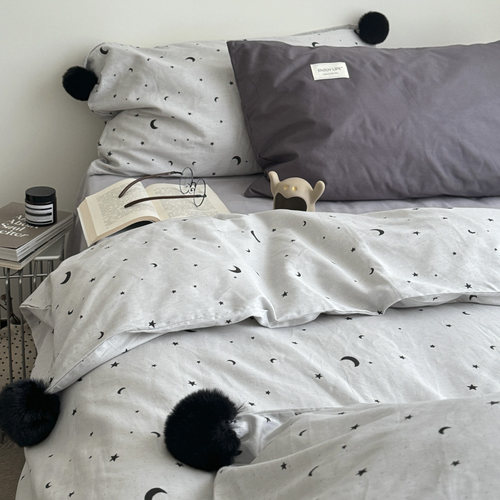 纯棉四件套100%全棉2026新款毛球撞色母婴级床上用品三件套四季用