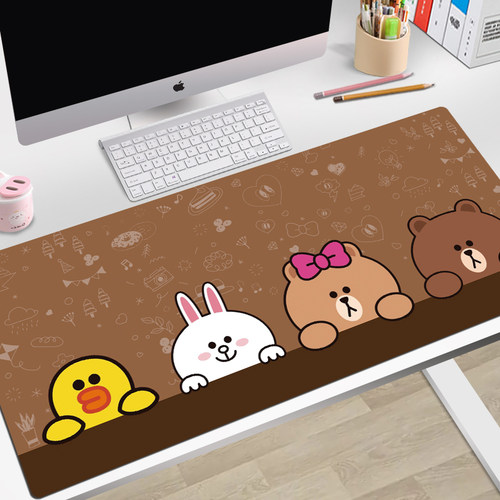 卡通可爱鼠标垫子超大号电脑桌垫加厚办公定制家用女生布朗熊FGH