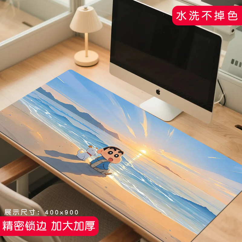 卡通文字鼠标垫超大号女生桌垫电脑键盘垫子办公家用蜡笔小新F3DF