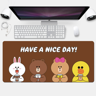 卡通可爱鼠标垫子超大号电脑桌垫加厚办公定制家用女生布朗熊FGH