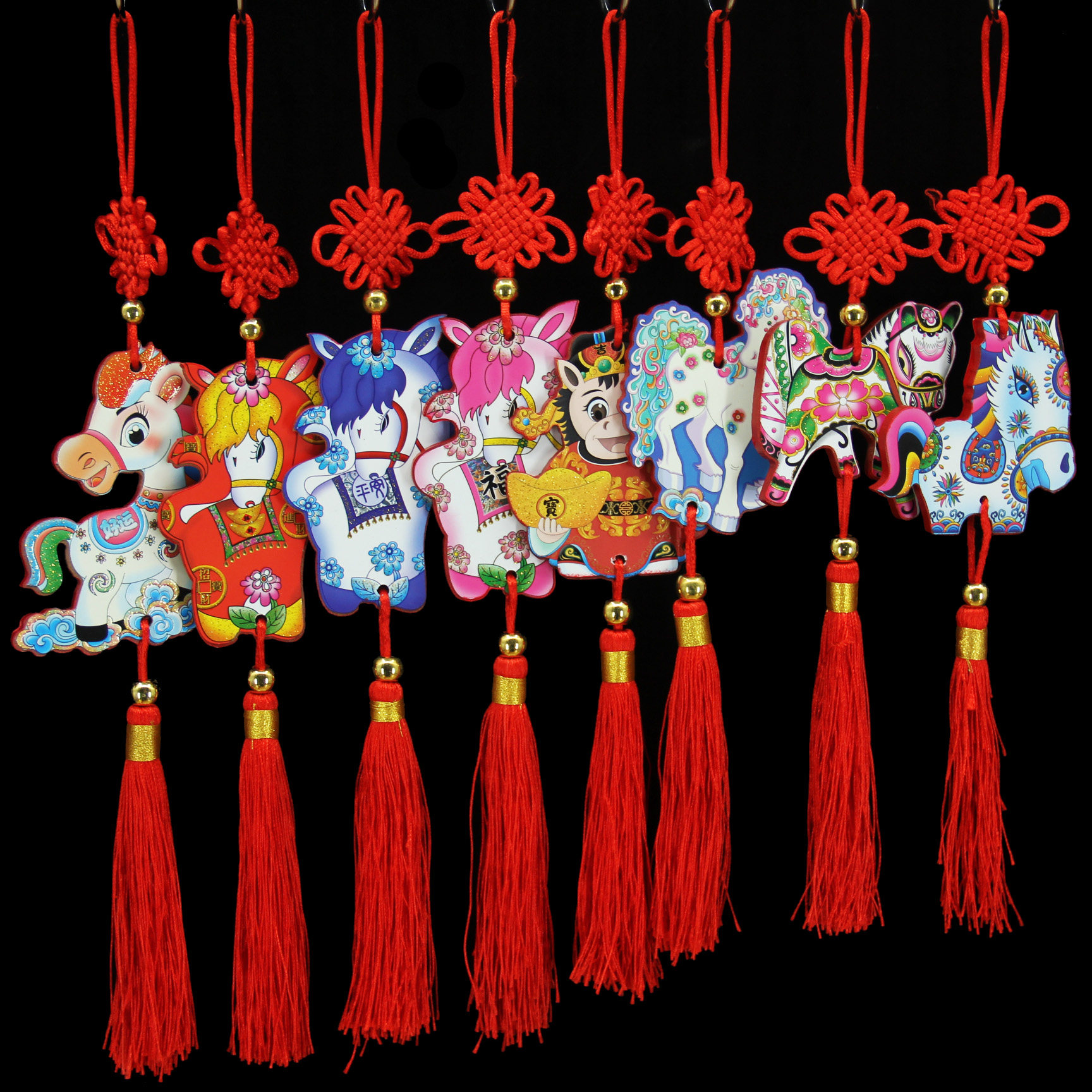 新年春节杨柳青挂饰中国结生肖马年吉祥木板福牌车内小号平安挂件