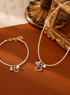 新中式施家珍珠微镶满锆葫芦项链轻奢高级感设计锁骨链法式项饰品