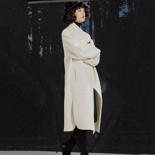 *WDY05021茉莉雅集H家意大利90羊毛10羊绒双面呢皮包扣长短款大衣