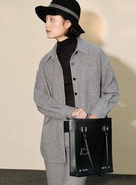 *WWT04022 茉莉雅集 日本精纺羊毛双面肌理工装衬衫式外套锥形裤