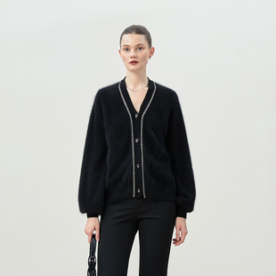 WZK06002 茉莉雅集 香*风KVSS全羊绒拉绒V领针织开衫毛衣