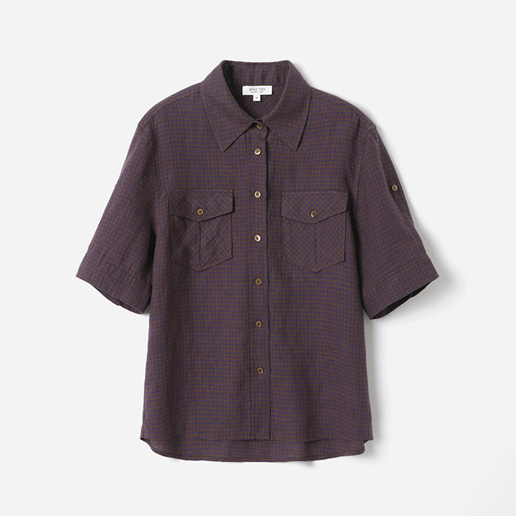 *WCS08041 茉莉雅集 L*P细腻轻盈凉爽全亚麻复古工装口袋中袖衬衫