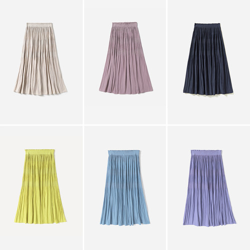 #WBQ06090 茉莉雅集 日本料轻盈透气松紧腰定型碎褶优雅A字半裙