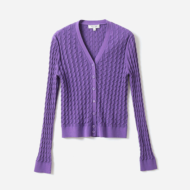 *WZK07112 茉莉雅集 R*L斯文儒雅小麻花干爽全棉V领针织开衫春夏