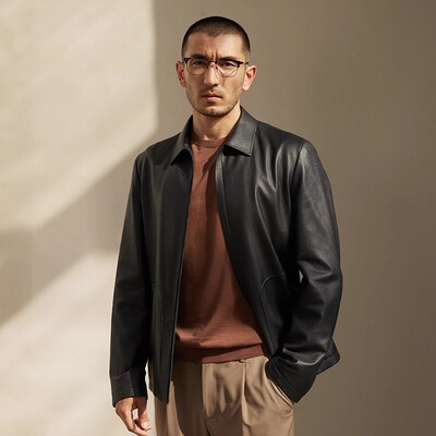 MPY05017 新西兰鼎级鹿皮小翻领拉链夹克短外套男