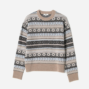 *WZT06310 茉莉雅集 氛围重工费尔岛提花全羊毛圆领针织套衫毛衣