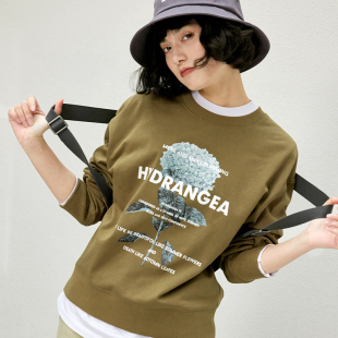 高支全棉绣球花印花圆领廓形卫衣 茉莉雅集高街休闲美式 WWY06039