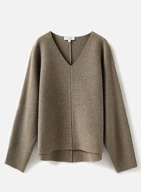 *WZT03410 茉莉雅集 温暖重磅645G全羊毛连袖V领针织套头衫秋冬女