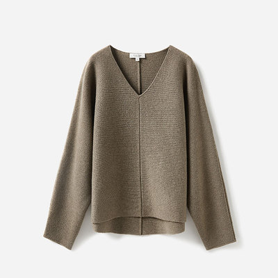 *WZT03410 茉莉雅集 温暖重磅645G全羊毛连袖V领针织套头衫秋冬女