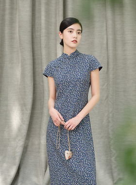 *WLQ07035 新中式人间四月天意大利空运黏胶斜圆襟旗袍连衣裙女