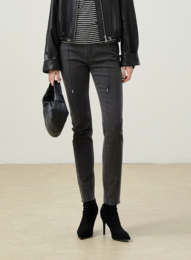 *WKZ04380 茉莉雅集@CNE经典土耳其弹力棉脚口毛边牛仔铅笔裤四季