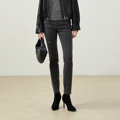 *WKZ04380 茉莉雅集@CNE经典土耳其弹力棉脚口毛边牛仔铅笔裤四季