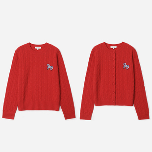 *WZT08327  E*尔多斯经典绞花KVSS全羊绒旋转木马刺绣针织套衫