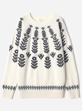 WZT08351 茉莉雅集  E*尔多斯KVSS全羊绒费尔岛嵌花圆领针织套衫