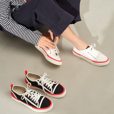 *EY06055 茉莉雅集L0ub0ut1n牛皮包边撞色红边休闲运动平底帆布鞋
