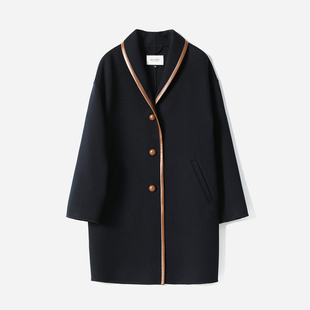 WDY06034 茉莉雅集 30羊绒70羊毛羊皮镶边青果领大衣