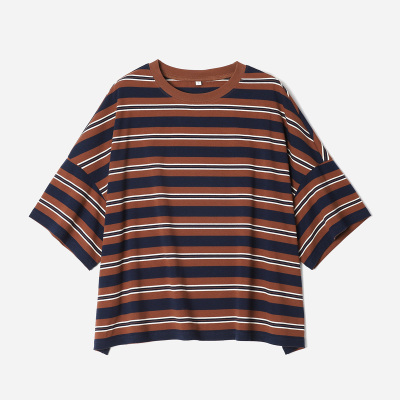 *WTX08156  茉莉雅集 复古美拉德条纹高支棉BF风廓形遮肉T恤