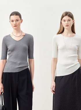 *WZT05339 茉莉雅集 零负担优雅可机洗全真丝18针V领圆领针织套衫