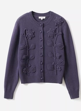 WZK07193 茉莉雅集 T*B匠心立体花朵绣重磅全羊毛针织开衫毛衣