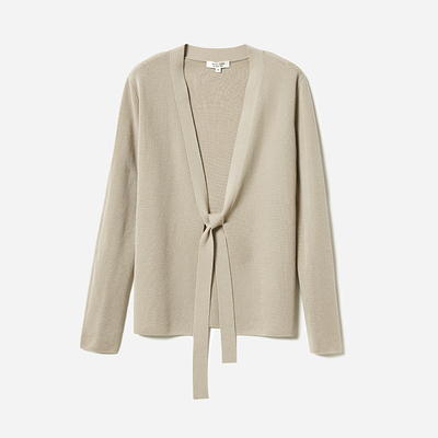 *WZK07030 茉莉雅集 意大利精纺全羊毛四平系带V领长袖针织开衫女