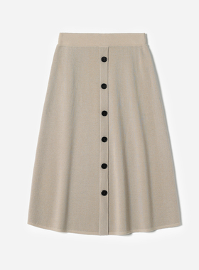 *WZQ07014 茉莉雅集意大利精纺全羊毛四空挺括垂顺A摆针织半裙女