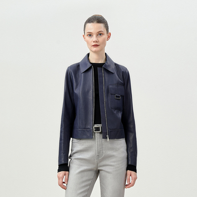 长袖琎口羊皮经典夹克外套皮衣