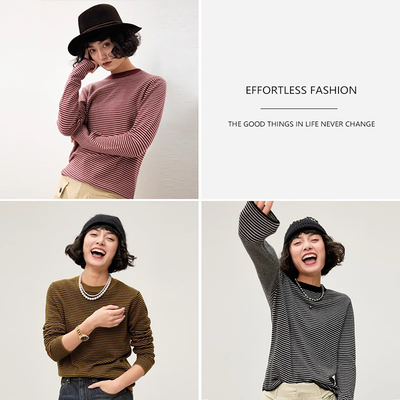 意大利全山羊绒长袖条纹针织套衫