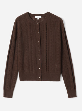 *WZK08165 茉莉雅集 I*C浪漫法式KVSS全羊绒圆领镂空钩花针织开衫