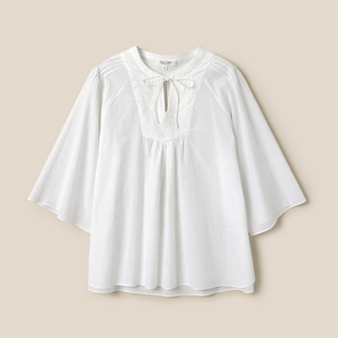 *WCS08086 茉莉雅集 复古优雅舒适全棉荷叶袖重工刺绣衬衫女早春