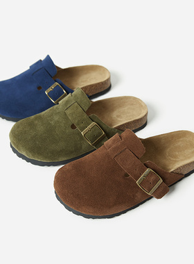 *EL06018 茉莉雅集 自然随性丝光牛猄皮舒适绒面半拖勃肯鞋女