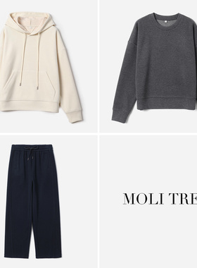 *WKZ08255 胶囊套装双面织加厚保暖含羊毛连帽圆领卫衣卫裤女