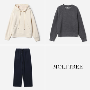 *WKZ08255 胶囊套装双面织加厚保暖含羊毛连帽圆领卫衣卫裤女