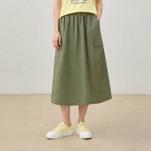 *WBQ09039 茉莉雅集日本进口山系户外工装风棉混纺牛筋腰半身裙女