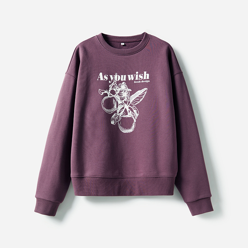 WWY06048 茉莉雅集 松弛少年感美式印花加绒长绒棉圆领长袖卫衣女
