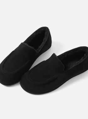 ED08039 茉莉雅集 R0*W复古羊猄皮加绒羊毛内里保暖一脚蹬乐福鞋