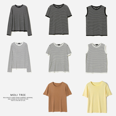 WZT06196 茉莉雅集 零负担优雅可机洗全真丝18针细条纹针织套衫