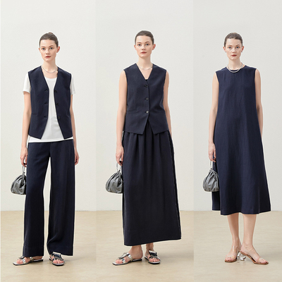 *WWT08134 茉莉雅集 高支垂顺亚麻莱赛尔阔腿裤半裙马甲连衣裙