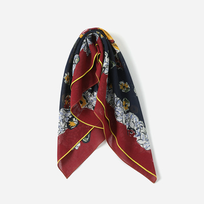 WWJ09046 茉莉雅集 45*R复古彩色格桑团锦印花全棉方巾春女