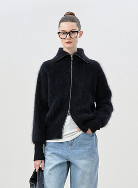 *WZK06173 茉莉雅集 多元造型两用领KVSS全羊绒拉绒拉链针织开衫