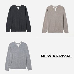 MZT09004 茉莉雅集 舒适精纺丝光全羊毛假两件剪刀领针织套衫男士